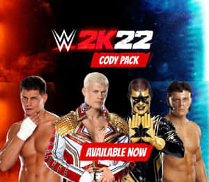 WWE 2K22 Cody Pack宣傳圖片，展示四位摔角手擺出戲劇性姿勢。