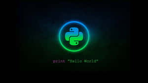 發光的Python標誌，帶有霓虹綠和藍光，以及print Hello World文字。 — 程式碼 壁紙