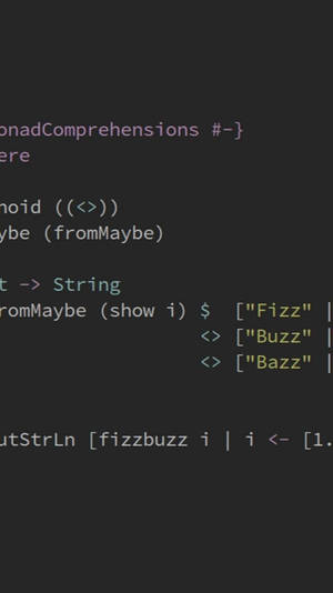 深色編輯器中的 Haskell FizzBuzz 代碼，帶有彩色語法高亮。