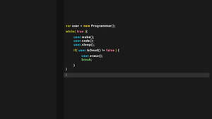 一個電腦螢幕顯示一個有趣的 JavaScript 程式碼笑話，關於程式設計師工作直到被刪除。 — 程式碼 壁紙