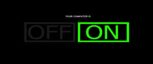 數碼文字圖形，顯示褪色的「OFF」和綠色發光的「ON」以表示電腦狀態。