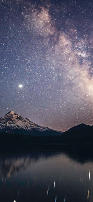 雪山和湖泊反射出帶有銀河的星空夜空 — Realme Note 80 壁紙