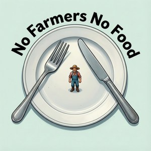 碟上的小農夫公仔配以叉和刀，闡述「No Farmers No Food」的訊息。