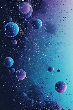 星空宇宙漸變星雲中的浮動藍色和紫色球體