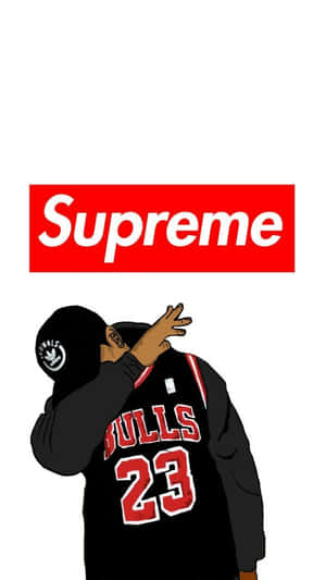 穿著Bulls球衣的人在Supreme標誌下做出Dab動作 — 芝加哥公牛 壁紙