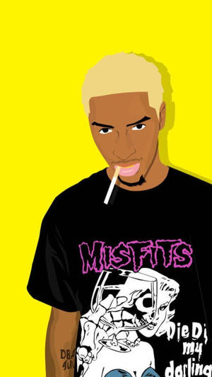 金髮男子抽煙穿著黑色Misfits T恤在黃色背景前