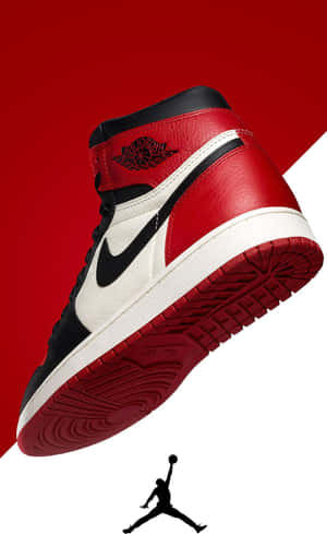 紅、黑、白色的Jordan 1波鞋，下方有Jumpman標誌。 — Air Jordan GIF 壁紙