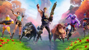 Fortnite角色和動物在開滿罌粟花的色彩繽紛秋日田野中。