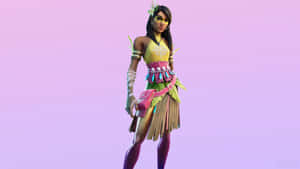 Fortnite角色穿著色彩繽紛的部落服裝，粉紅紫色漸變背景 — Fortnite 造型 壁紙