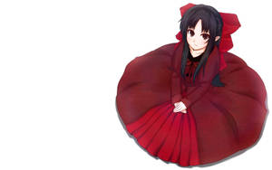動漫女孩穿紅色連衣裙坐在白色背景前 — 可愛動漫女仔 壁紙
