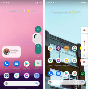 兩個智能手機主屏幕並排顯示不同的壁紙和應用程式圖標。 — Motorola 壁紙
