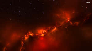 在遙遠星辰間的深空中，一團火紅的星雲閃耀發光。