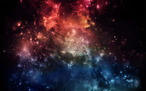 深空中帶有紅色和藍色雲層及散落星辰的鮮豔宇宙星雲。