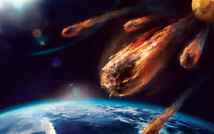 小行星在太空中燃燒，朝地球飛去