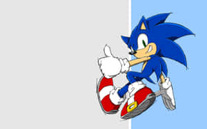 Sonic the Hedgehog 在一個分為灰色和藍色的背景前豎起大拇指。