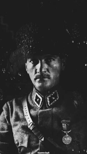 身穿軍裝、戴著毛帽和勳章的士兵肖像