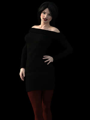 穿黑色禮服微笑的3D模特兒