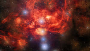 深空中充滿發光星星的熾熱紅色和橙色星雲。