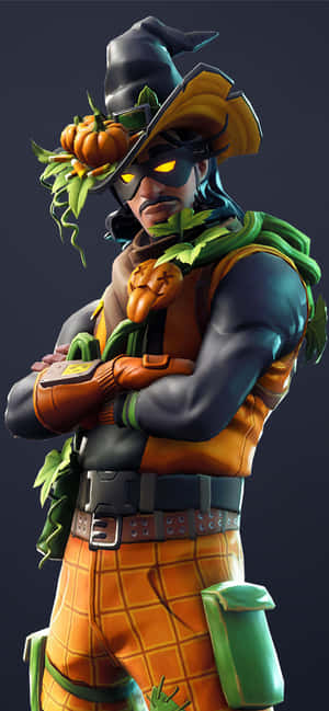 Fortnite角色身穿萬聖節女巫裝，眼睛發光並帶有南瓜裝飾。