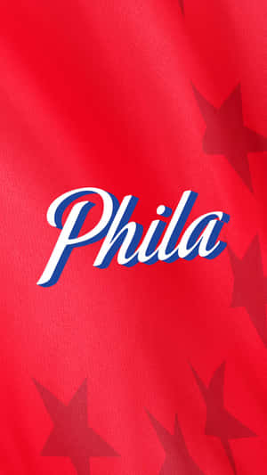 帶有白色和藍色 'Phila' 文字及模糊星星圖案的紅色布料。