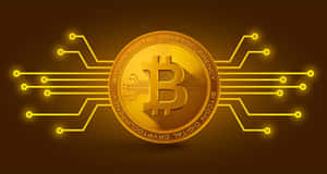 金色比特幣在深色背景上帶有發光電路線。 — 比特幣 壁紙