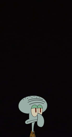 Squidward Tentacles 喺黑色背景上向上望，表情厭煩。