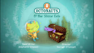 Octonauts 卡通場景，水下有章魚和寶箱。