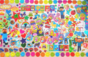 一個色彩繽紛的貼紙系列，包含Hello Kitty Minecraft角色和勵志語句。