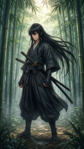 動漫武士在竹林中手持兩把刀 — iPhone 5 壁紙