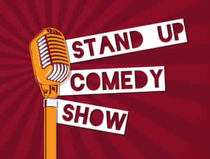 復古咪高峰，帶有 'Stand Up Comedy Show' 文字，背景為紅色放射狀。
