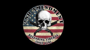 圓形徽章 骷髏頭 交叉手槍 美國國旗背景 文字 2nd Amendment Defending Liberty Since 1791 — 黑色動態圖 壁紙