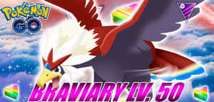 50級勇士鷹在星空飛翔，帶有彩虹效果和Pokémon GO標誌。