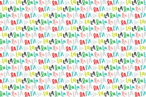 白色背景上 la la la 和 qa fa 的色彩繽紛重複文字圖案。