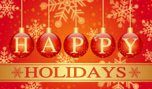 紅色裝飾品在紅色背景上拼出happy holidays，並帶有雪花。 — 聖誕快樂 GIF 壁紙