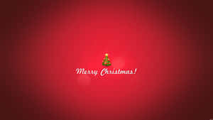 節日紅色背景，上面有一個細小的聖誕樹和Merry Christmas文字。 — 簡約聖誕 壁紙