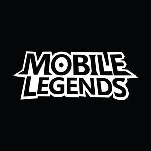 黑色背景上以粗體白色文字顯示的Mobile Legends遊戲標誌。