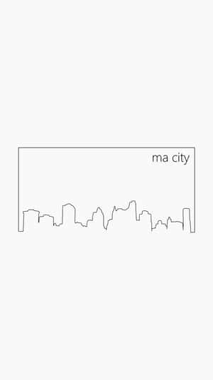 淺灰色背景上標有 ma city 的城市天際線黑色線條畫。
