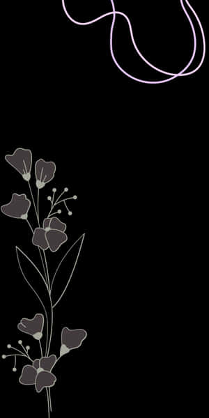 灰色花莖搭配薰衣草色曲線在黑色背景上