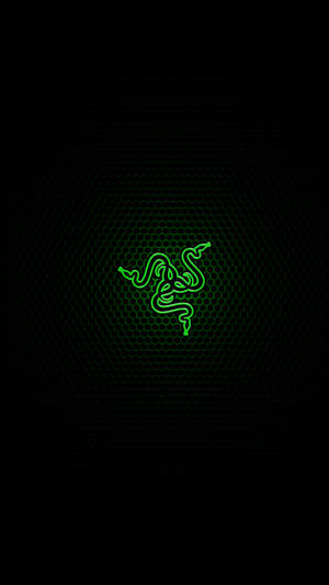 發光綠色Razer標誌在深色六角形背景上。