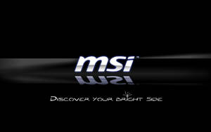 MSI標誌搭配標語discover your bright side，置於深色背景上
