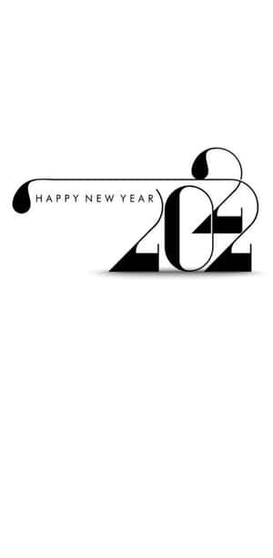 白色背景上以粗體黑色現代字體呈現的Happy New Year 2022。