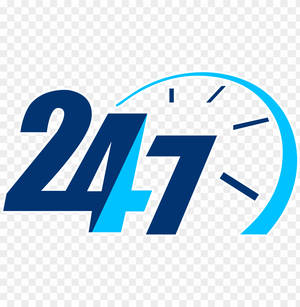 藍色 247 標誌搭配時鐘弧線，表示 24 小時服務。 — 藍色 壁紙