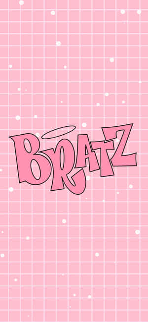 粉紅色網格牆紙，帶有白色圓點和帶光環的 Bratz 標誌