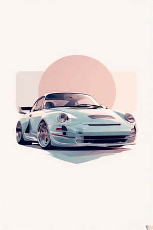 淺藍色保時捷911 GT1跑車，配備定制輪圈和後尾翼，以粉紅色圓形背景為襯托。