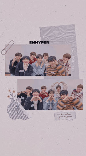 K-pop組合ENHYPEN在拼貼設計中擺出心形手勢。