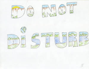 手繪標誌，每個字母入面都有自然景色，串出「Do Not Disturb」。