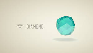 一顆帶幾何切割面的藍綠色鑽石漂浮在單詞鑽石和圖標旁邊。