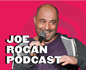 Joe Rogan 手持麥克風，背景為粉紅色，上面有「Joe Rogan Podcast」文字。 — 玩家國度 壁紙