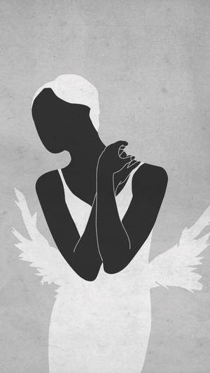 一個風格化的天使剪影，帶有黑白翅膀。 — 極簡美學 壁紙