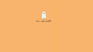 一個簡單的白色幽靈插圖，橙色背景上寫有文字 boo and stuff。
